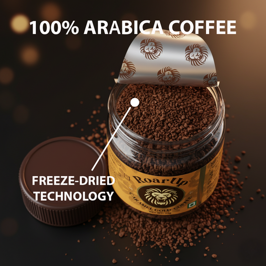 RoarUp Instant Coffee 25gm Jar – 100% Pure Freeze-Dried Arabica Caramel Flavoured Coffee