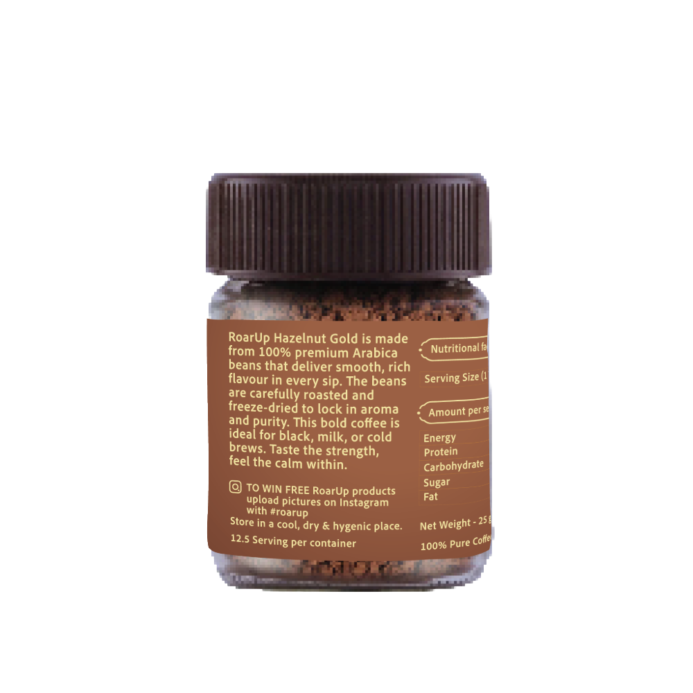 25gm Jar – 100% Pure Freeze-Dried Arabica Hazelnut Flavoured Coffee