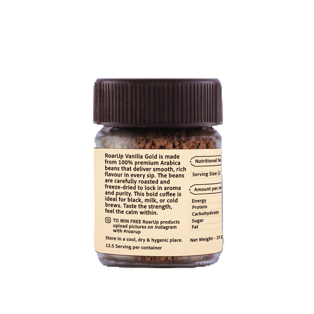 25gm Jar – 100% Pure Freeze-Dried Arabica Vanilla Flavoured Coffee