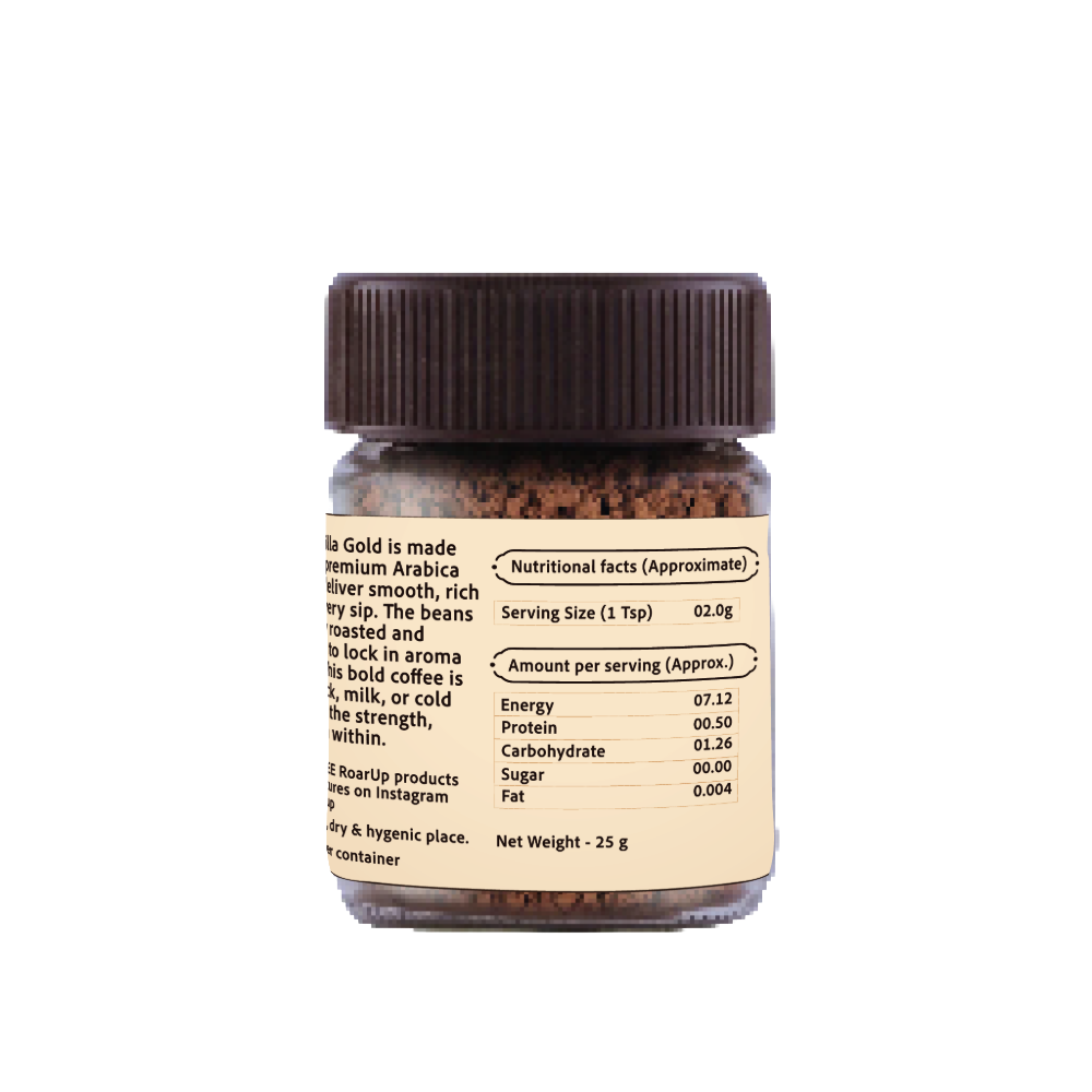 25gm Jar – 100% Pure Freeze-Dried Arabica Vanilla Flavoured Coffee